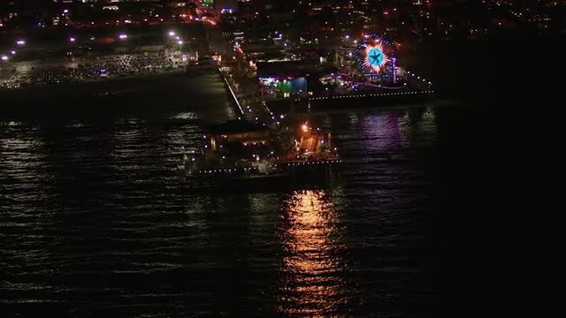 LA Aerial: Santa Monica Pier at Night