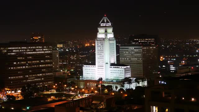 Los Angeles City Hall at Night Time Lapse