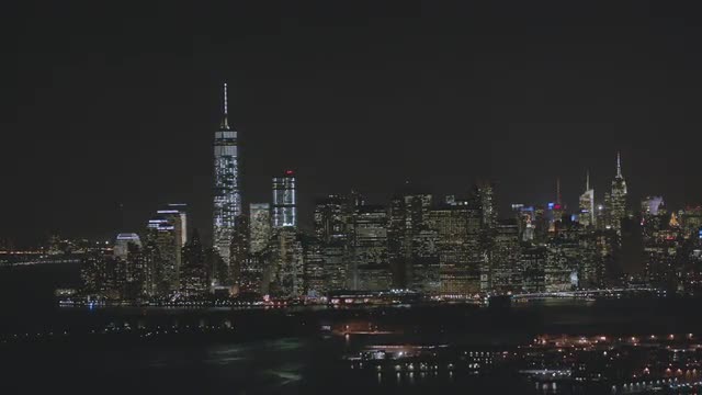 NYC Wide View SLOW PAN of Downtown and Freedom Tower 