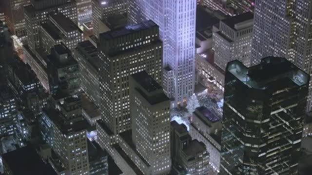 MEDIUM AERIAL Chrysler Building and Midtown Buildings 