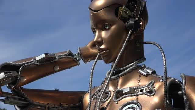 Humanoid robot. Woman. 4K.