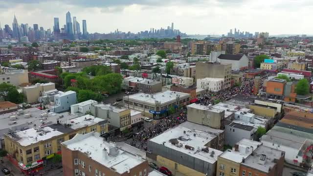 Aerial View of the Black Lives Matter March and the New York City Skyline