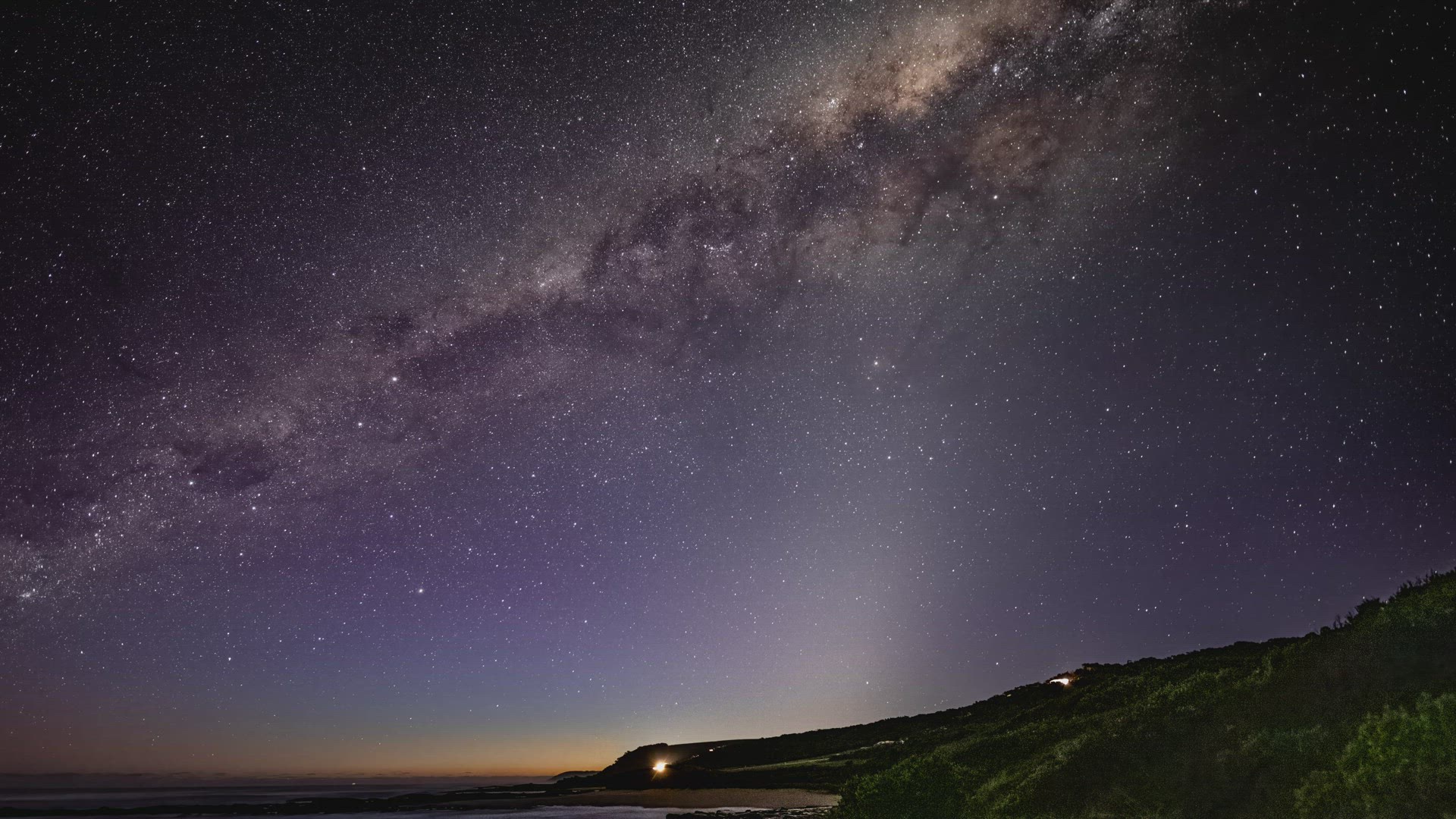 Zodiacal Light and Galaxy over Ocean