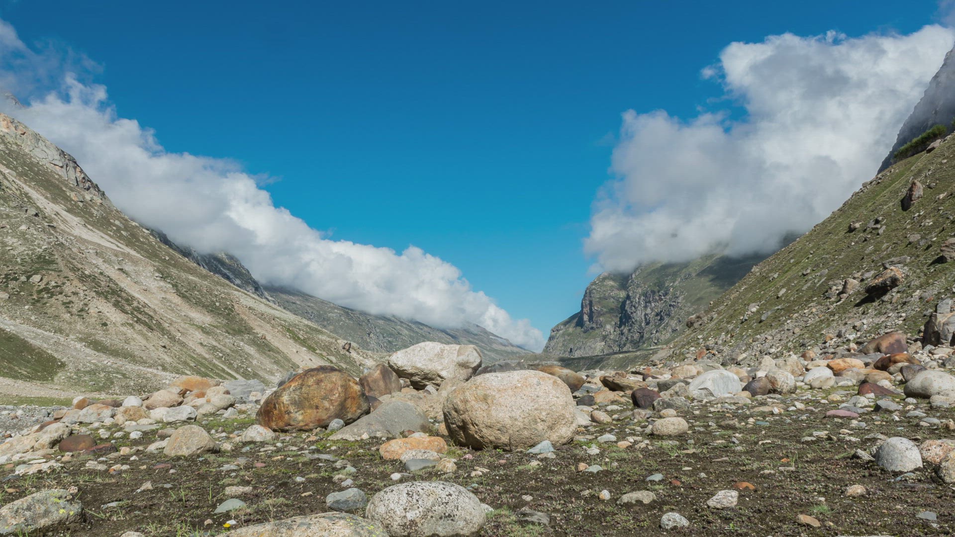 Time Lapse of Clouds Crawling over Himalaya Mountains in Spiti Valley, India
