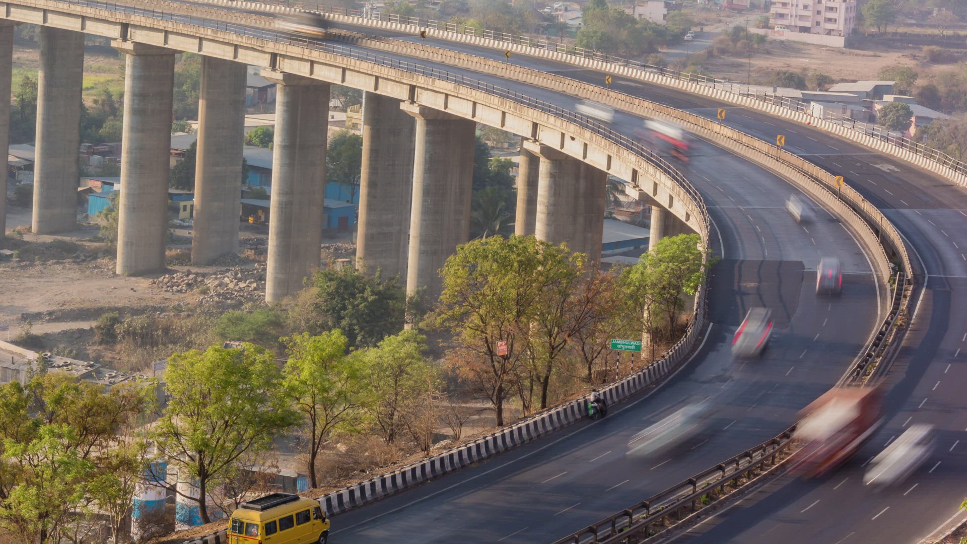 Time Lapse of Busy Traffic in Day on Pune Mumbai National Highway