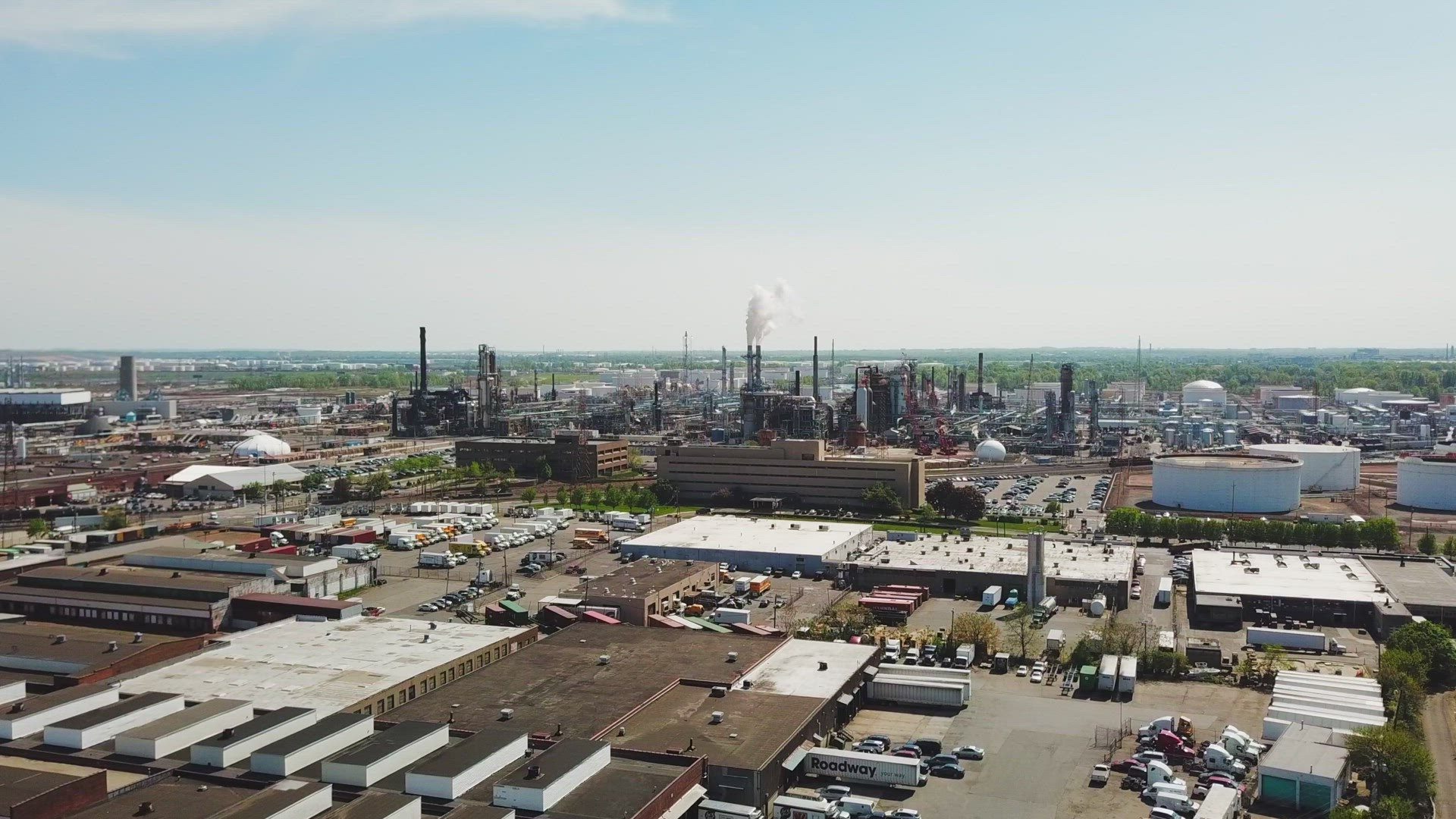 Dolly Shot of Oil Refinery