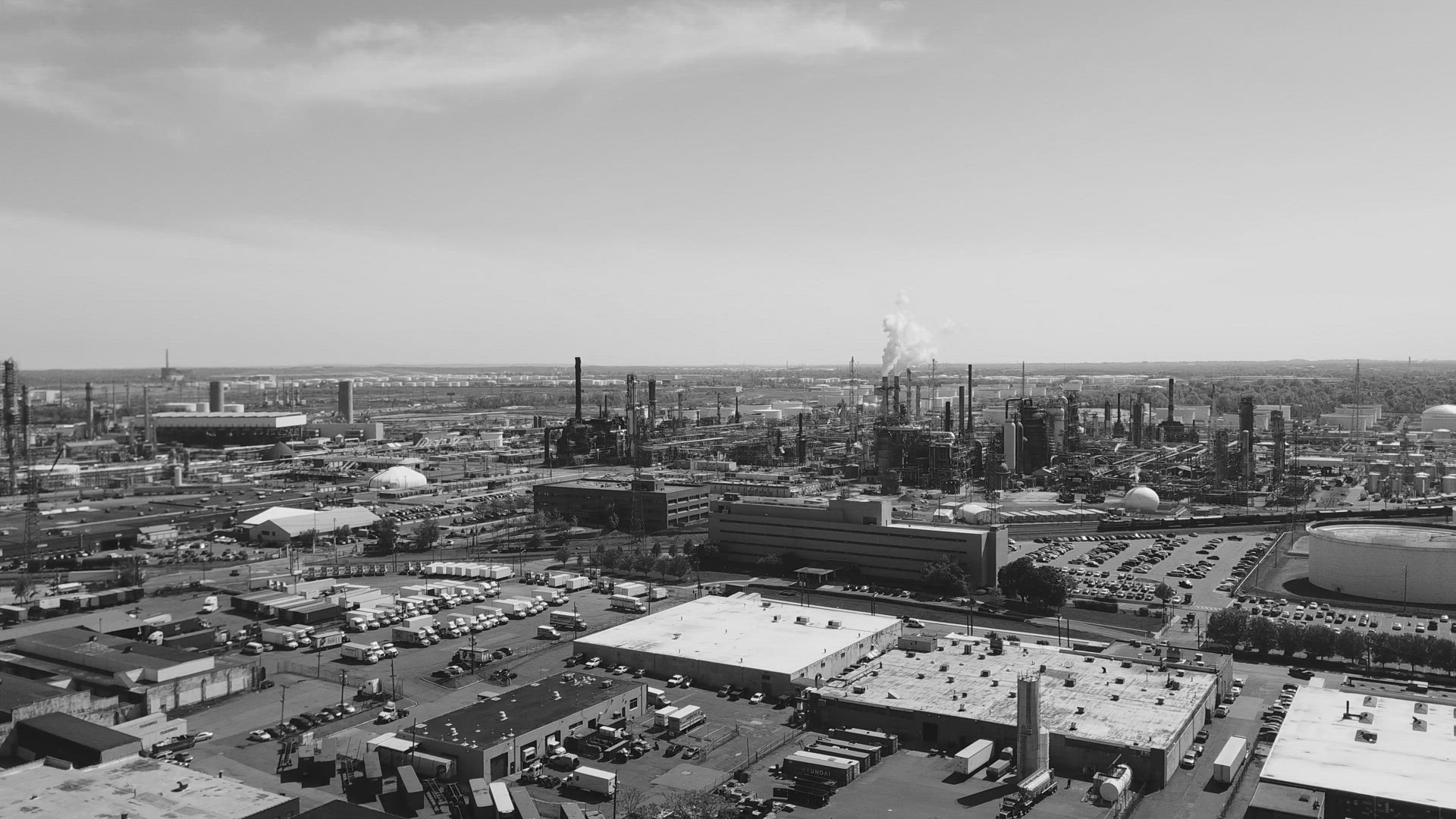 Slider Shot of Oil Refinery in Black and White