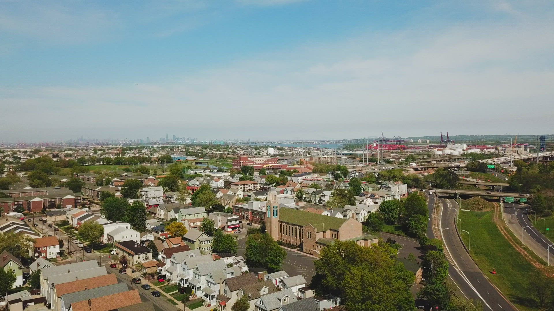 Flyover Urban Residential Neighborhoods in Elizabeth, New Jersey