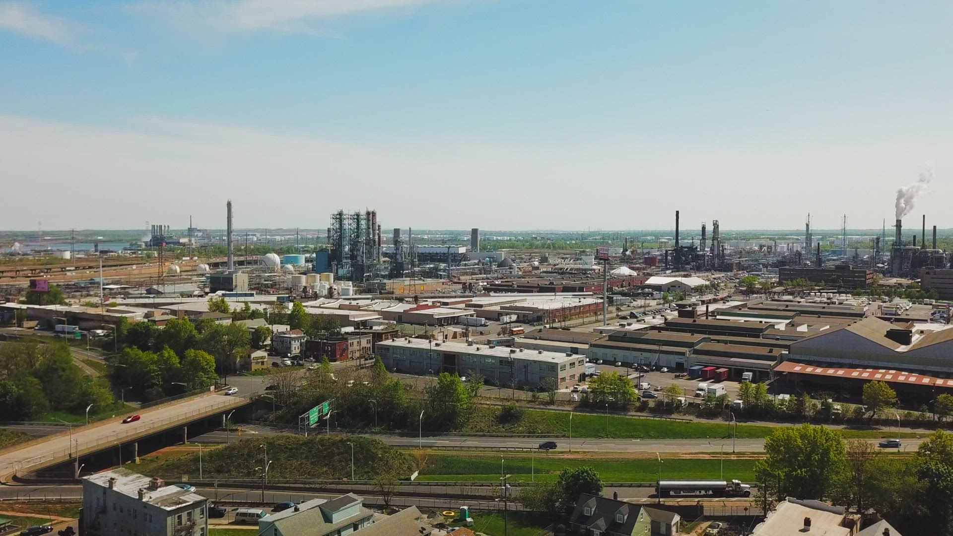 Aerial View of Phillips 66 Bayway Refinery in Elizabeth New Jersey - Slider Shot