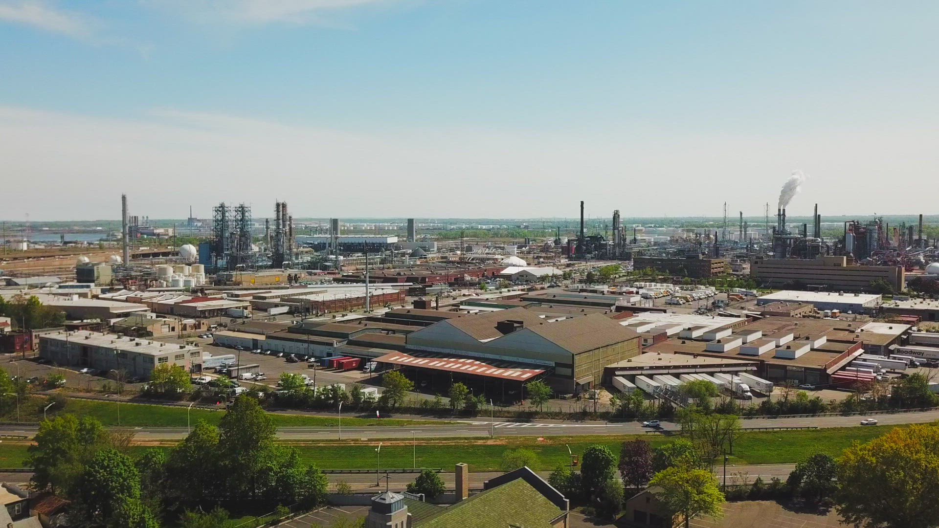 Aerial View of Phillips 66 Bayway Refinery in Elizabeth New Jersey - Slider Shot
