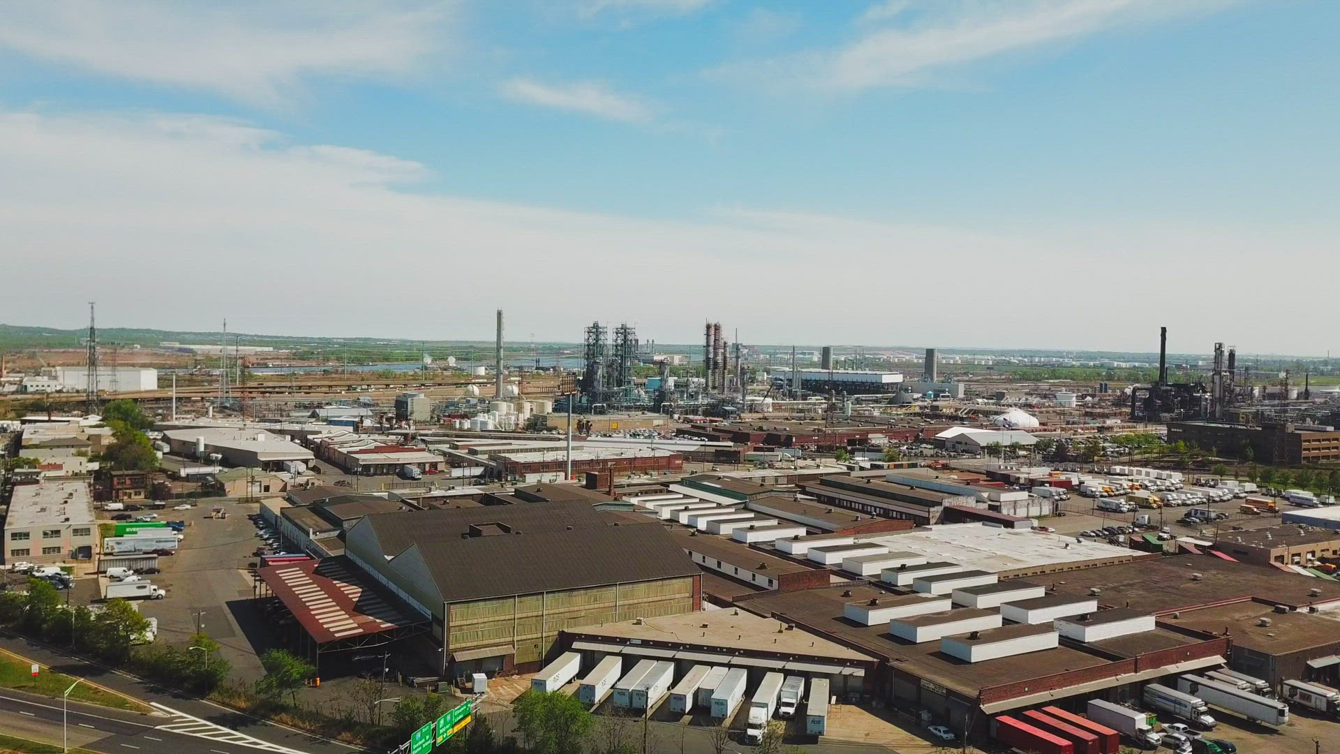 Aerial View of Phillips 66 Bayway Refinery in Elizabeth New Jersey - Dolly Shot 2