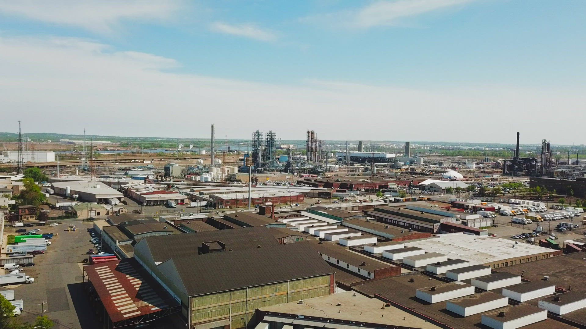 Aerial View of Phillips 66 Bayway Refinery in Elizabeth New Jersey - Long Still Shot