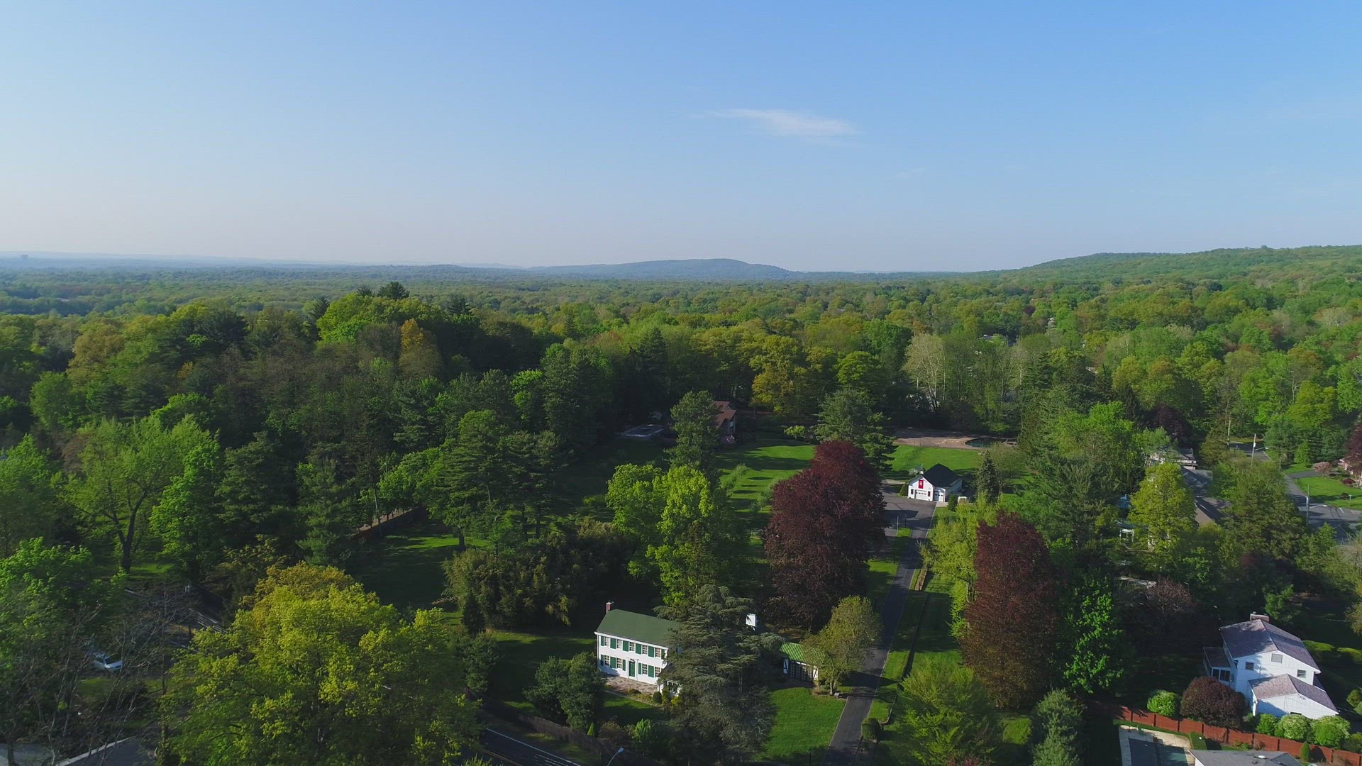 Beautiful Lush Trees in a Suburban Countryside - Rising Pull Back View