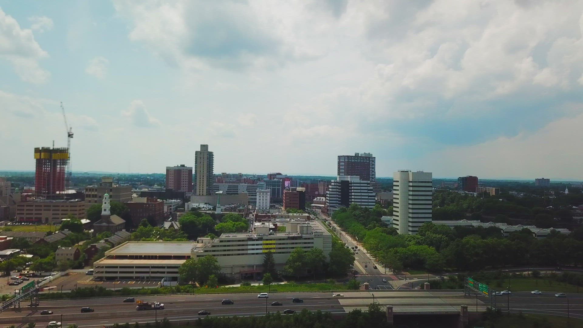 Aerial View of Downtown New Brunswick, New Jersey - Panning Left