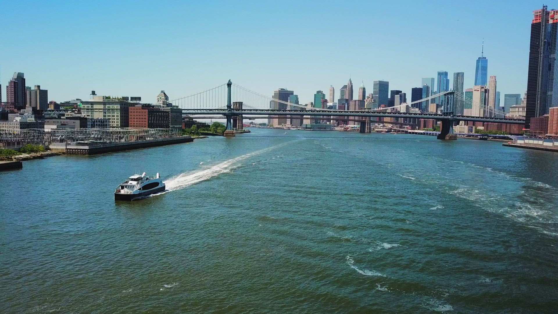 Aerial View of the East River and the Manhattan Bridge