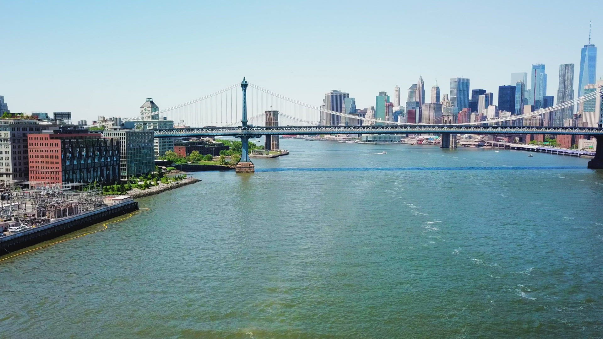 Aerial View of the East River and the Manhattan Bridge - Part 3