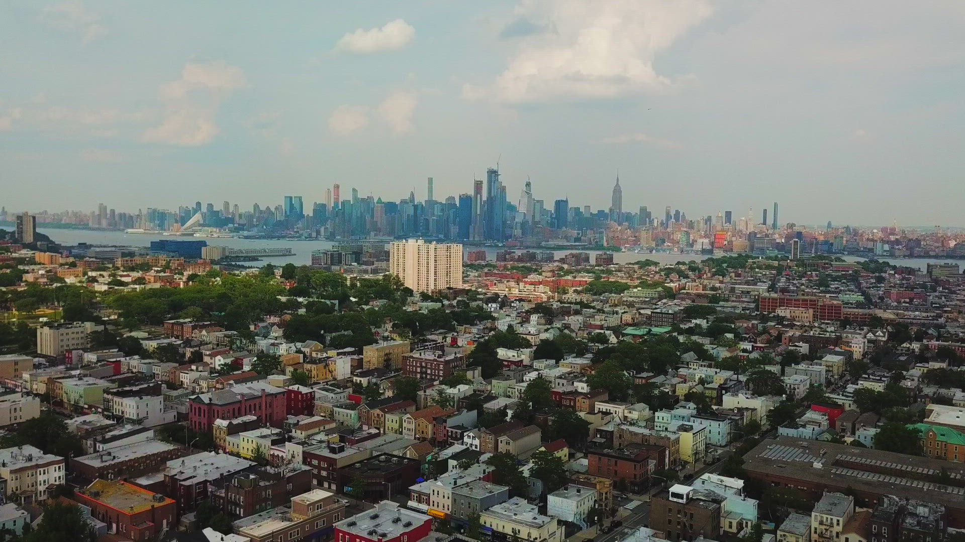 Distant View of Midtown Manhattan Skyline from Jersey City - Still Video Shot