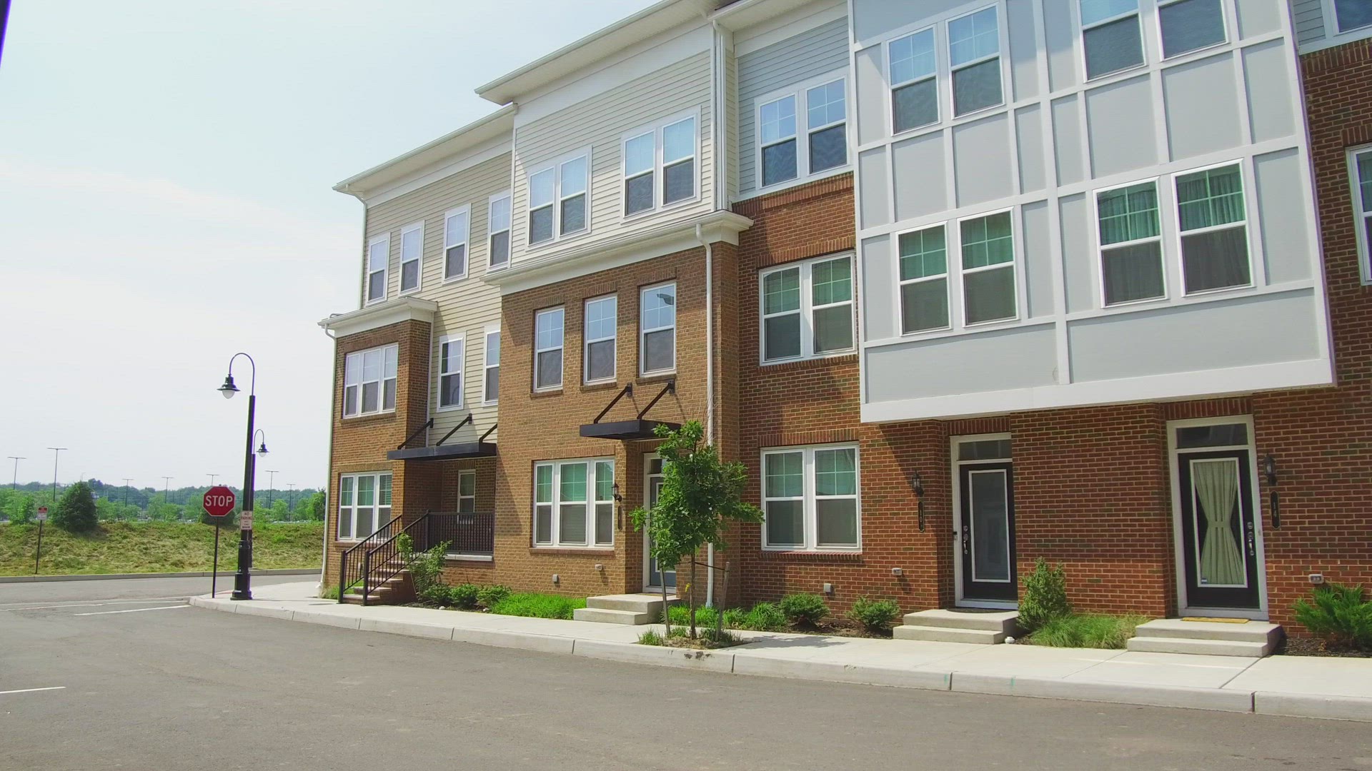Front View of New Construction Townhome - Pan Right