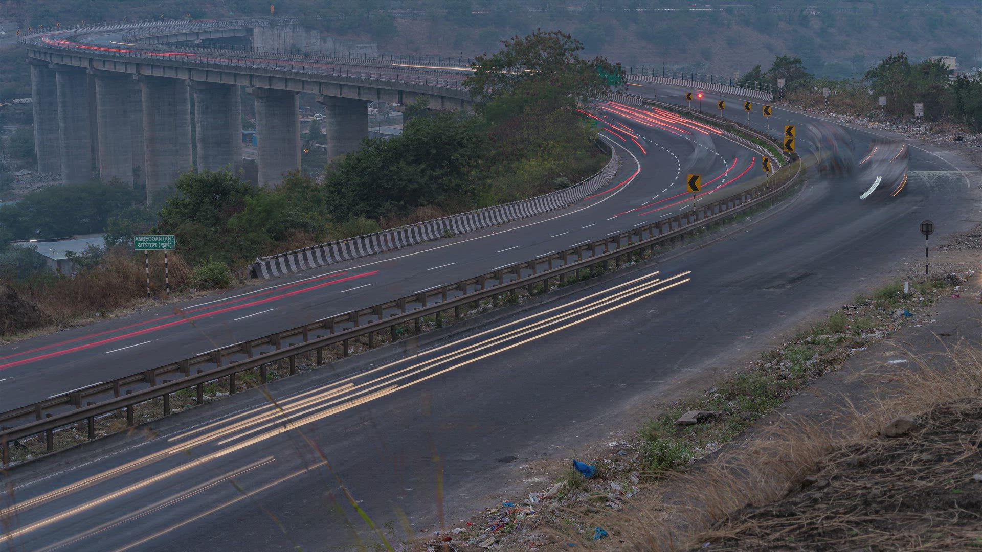 Busy Day to Night Traffic Time Lapse on Curvy Mumbai-Pune-Bengaluru National Highway in India