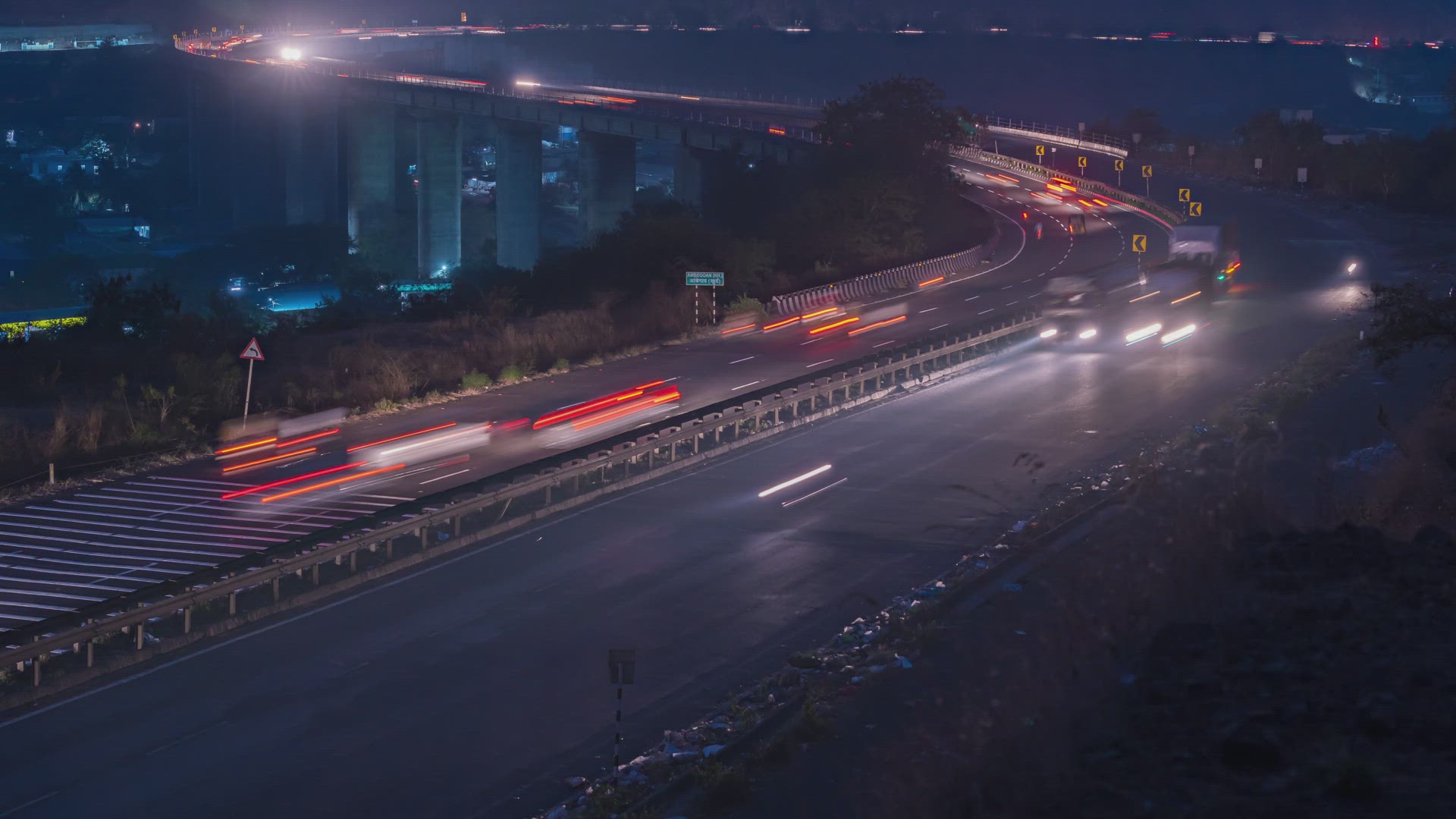 Busy Night Traffic Time Lapse on S Shaped Mumbai-Pune-Bengaluru National Highway in India