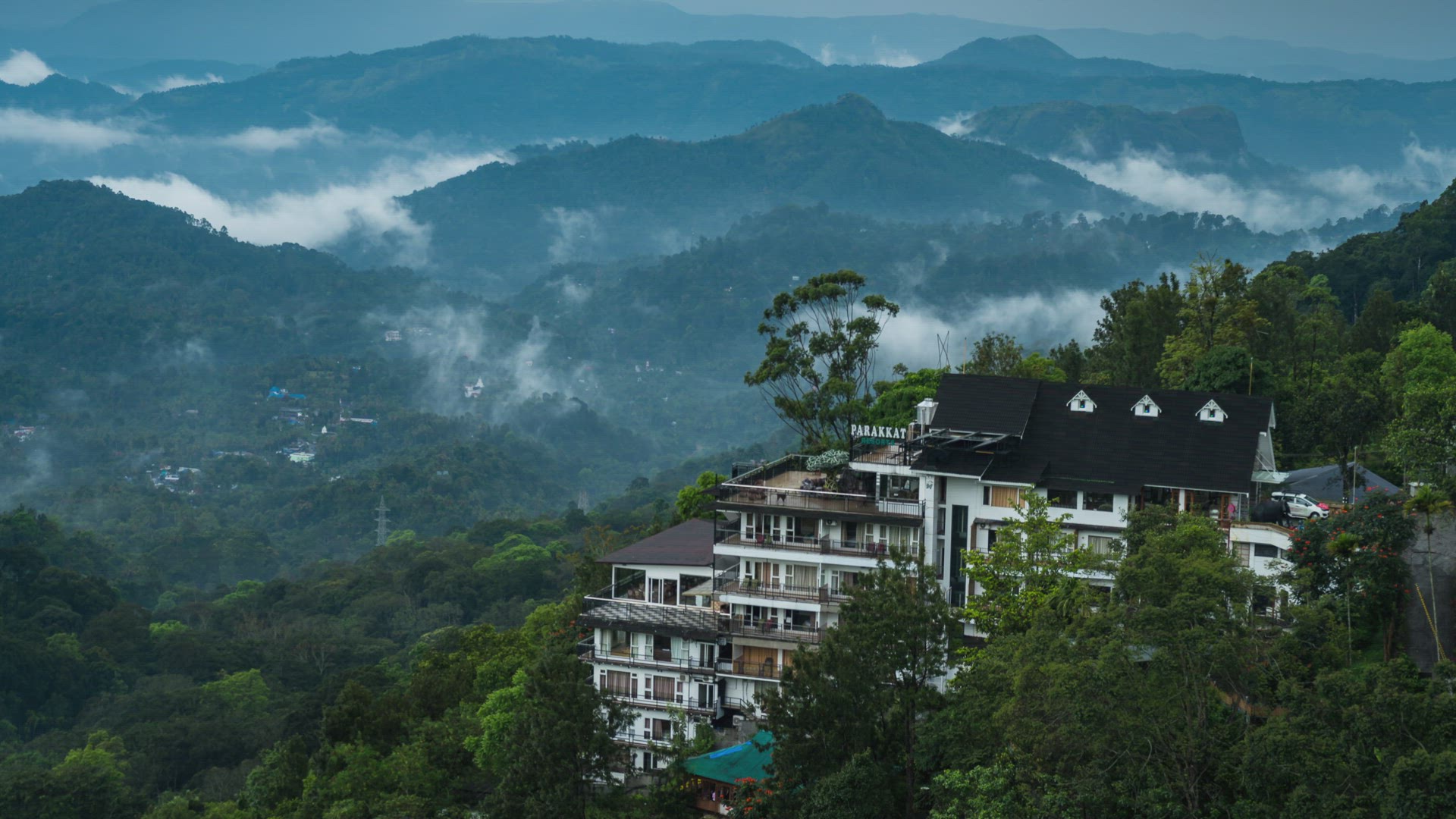 Time lapse of Clouds over the Western Ghats Mountains in Beautiful City of Munnar, Kerala, India