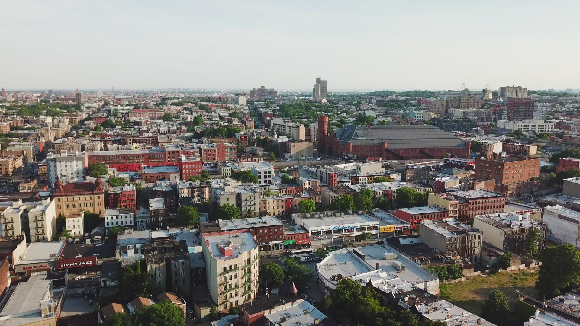 Aerial View of Brownstone Houses and Apartments in Jamaica Queens