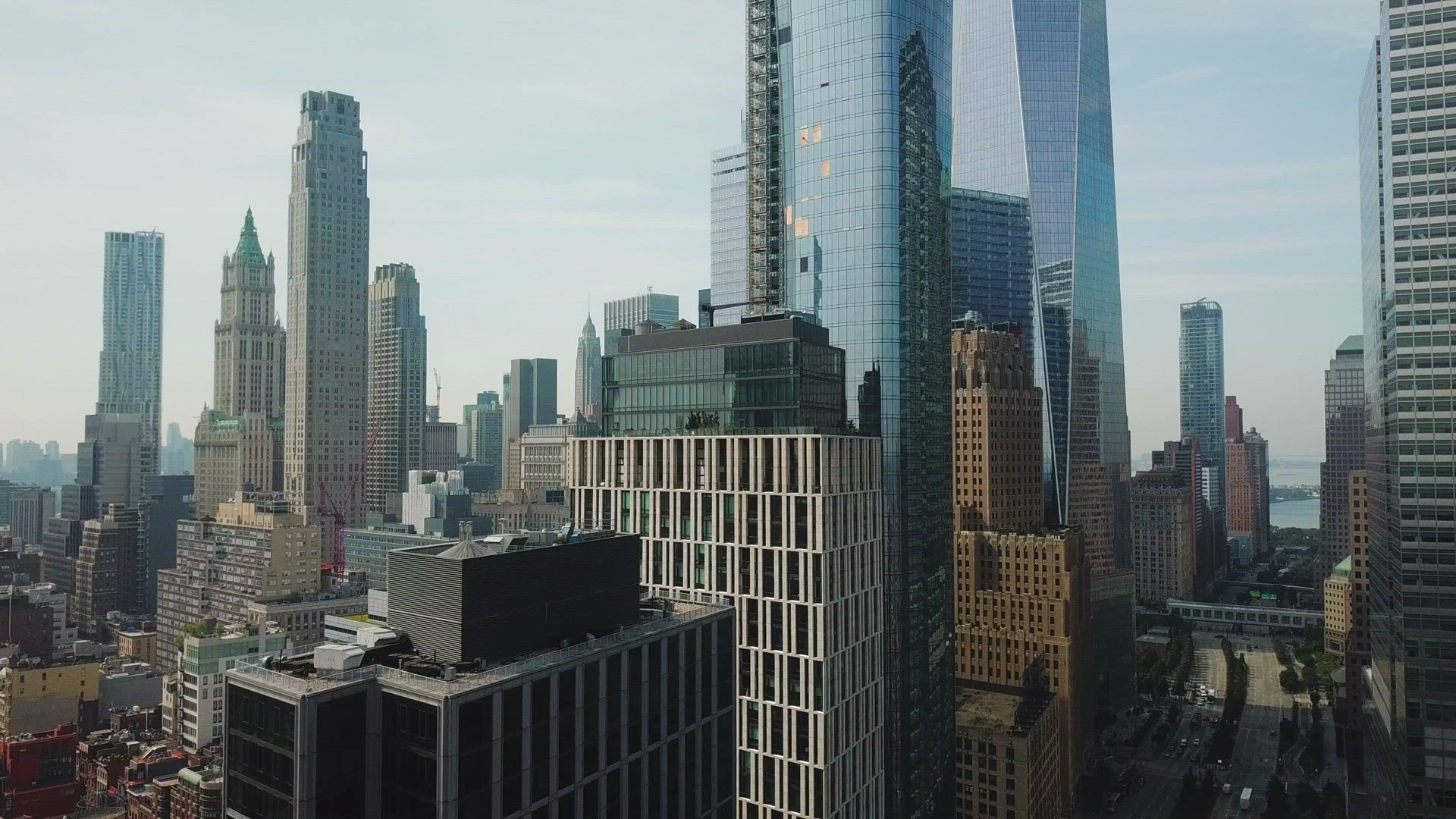 Crane Shot of the Lower Manhattan Skyline