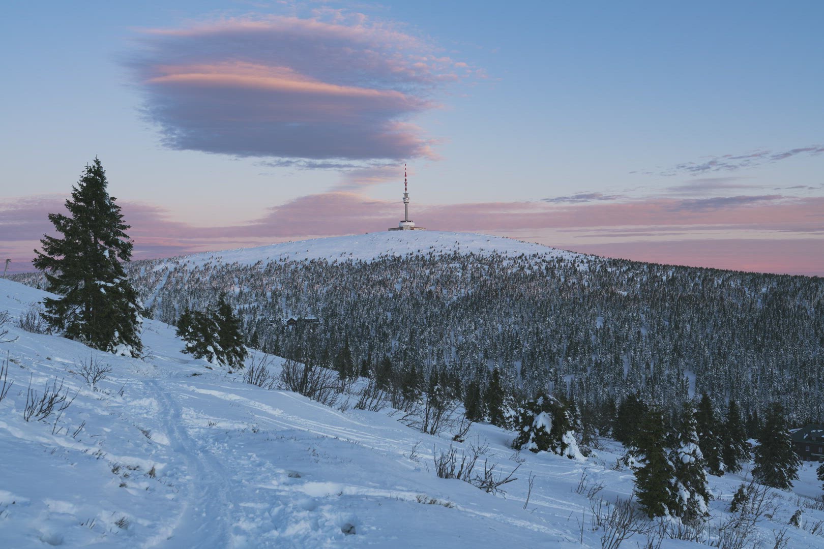 Morning clouds above iconic Czech mountain Praded 8K