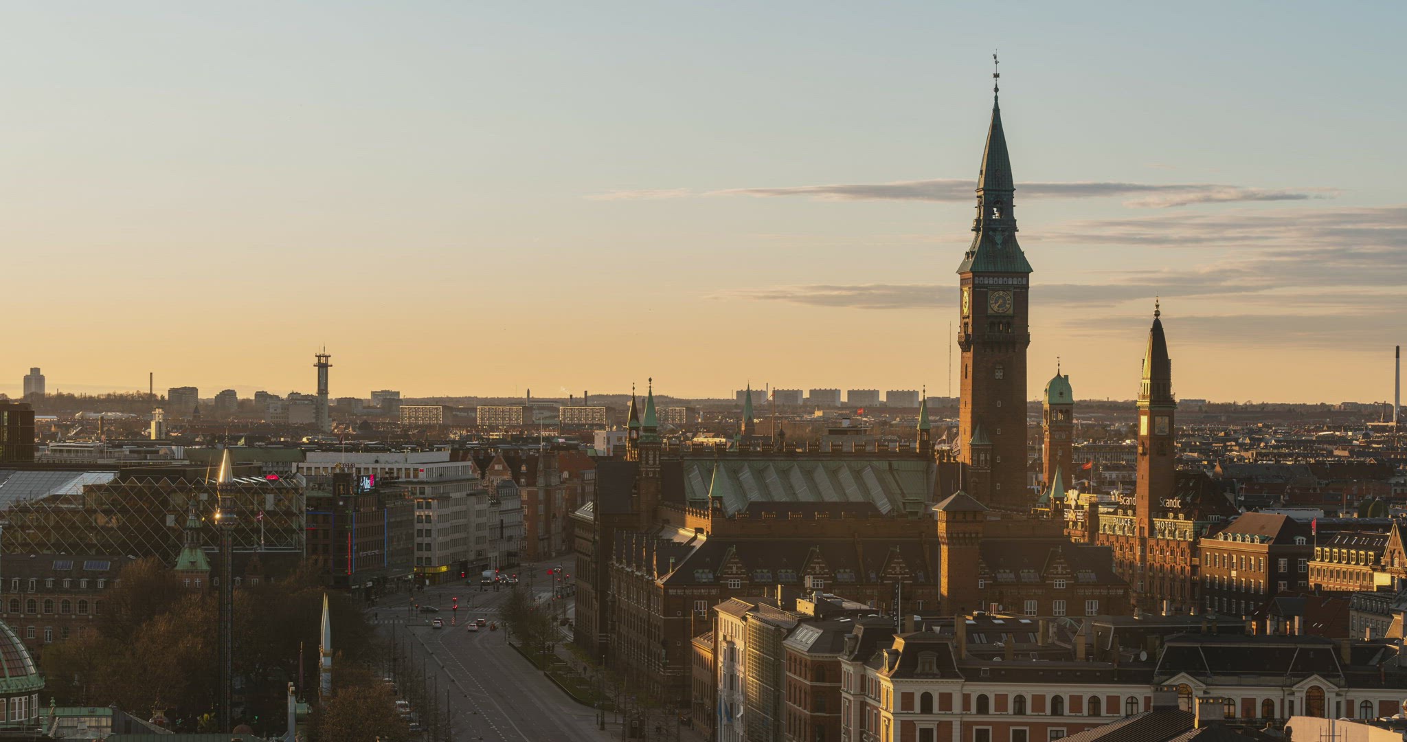 Copenhagen City hall and citycenter at sunset