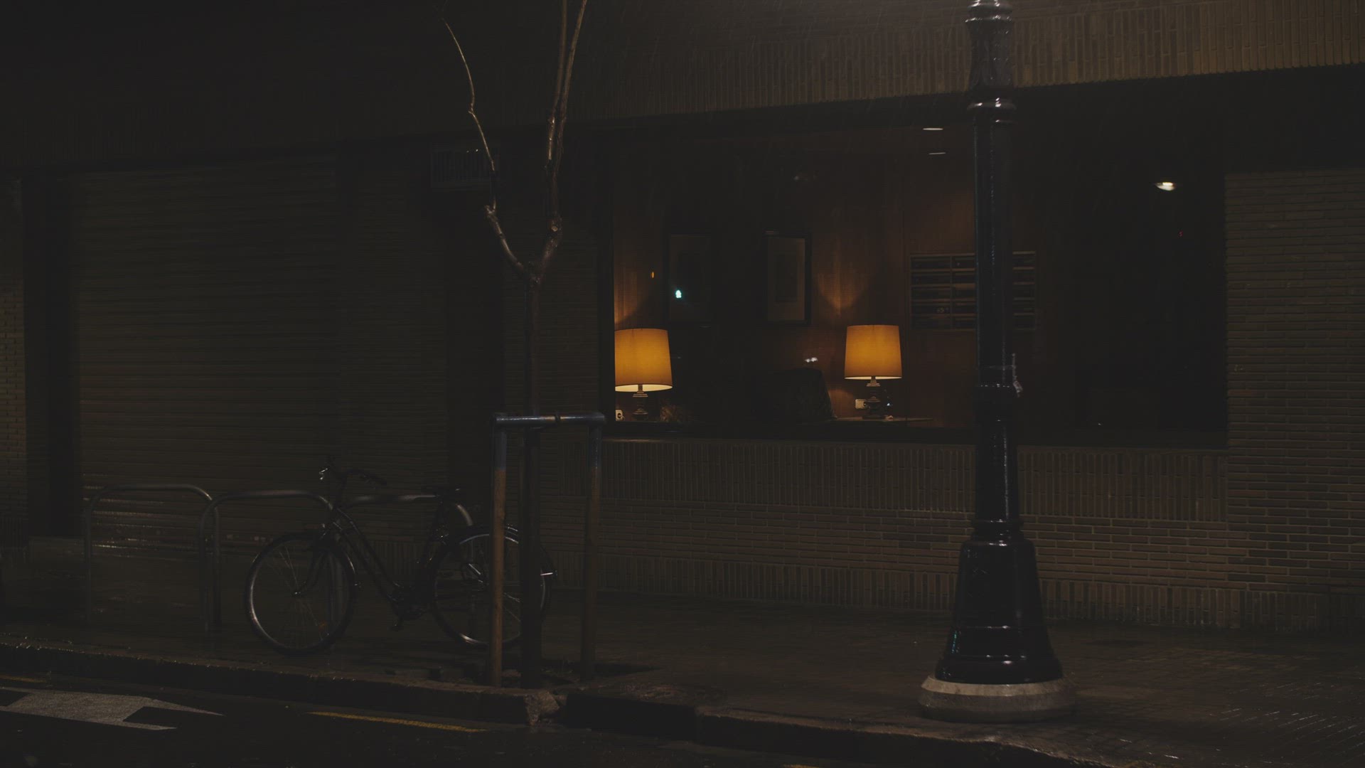 There is nobody in the street at rainy night