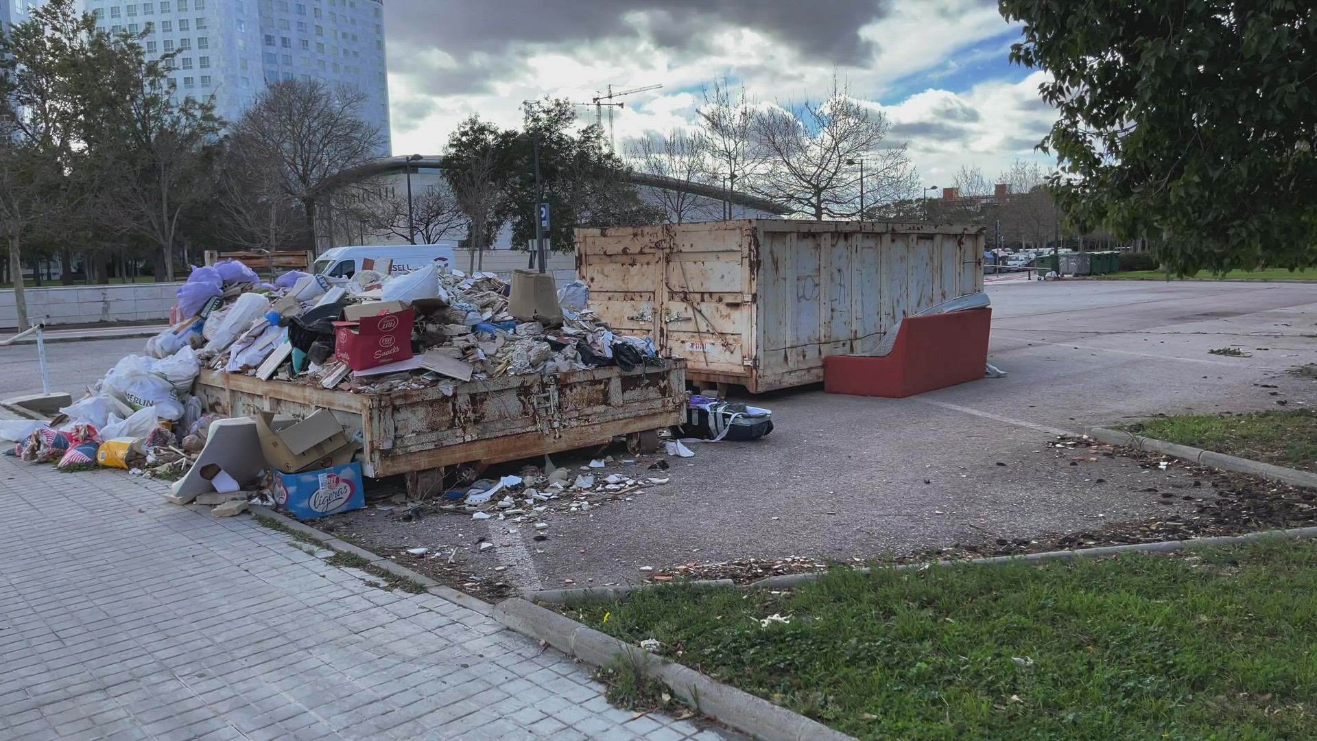 Overfull container with constructions debris
