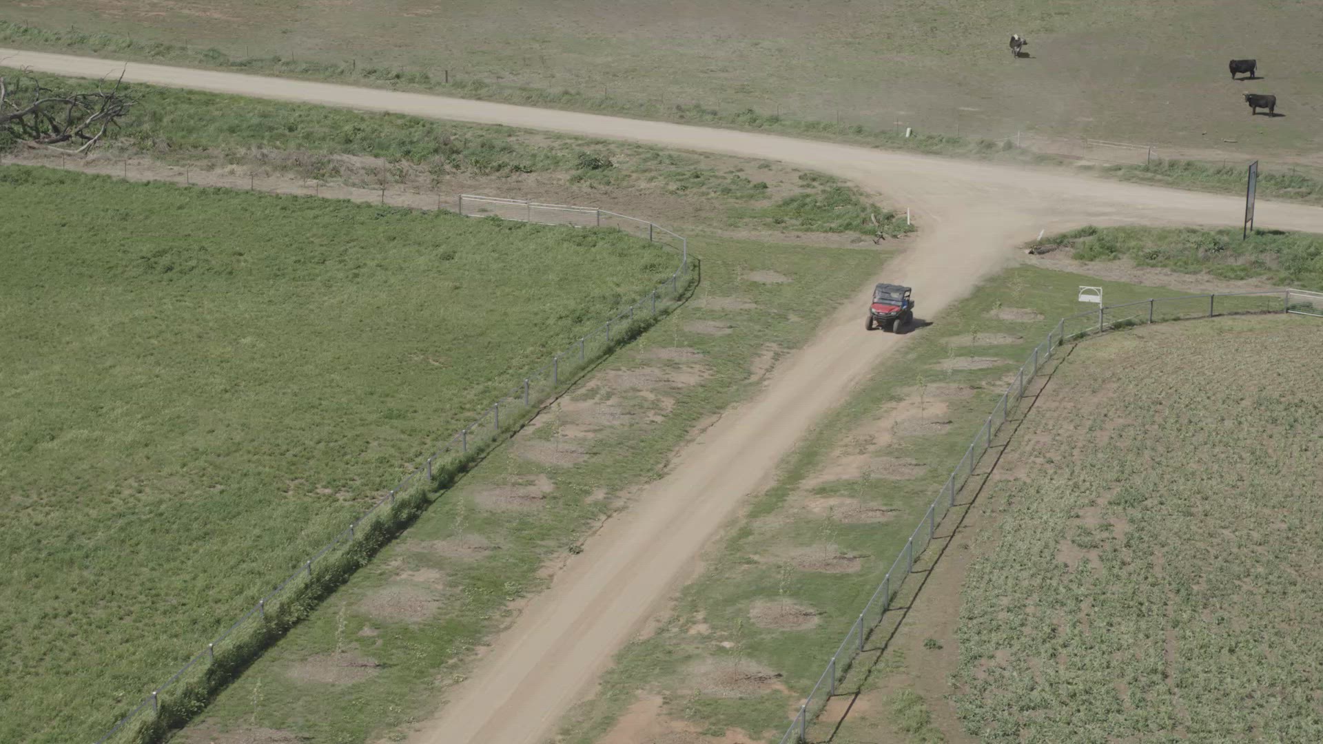 Quad bike on farm from drone