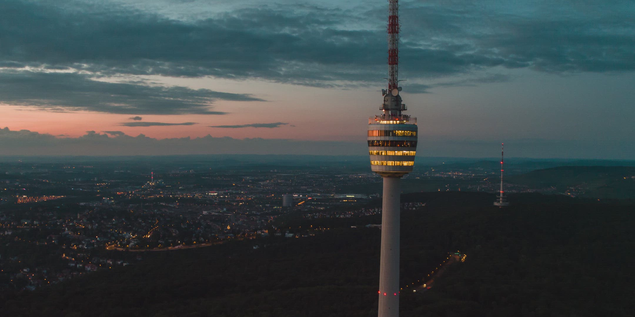 TV Tower Stuttgart Sunset Dawn overview city aerial 4k