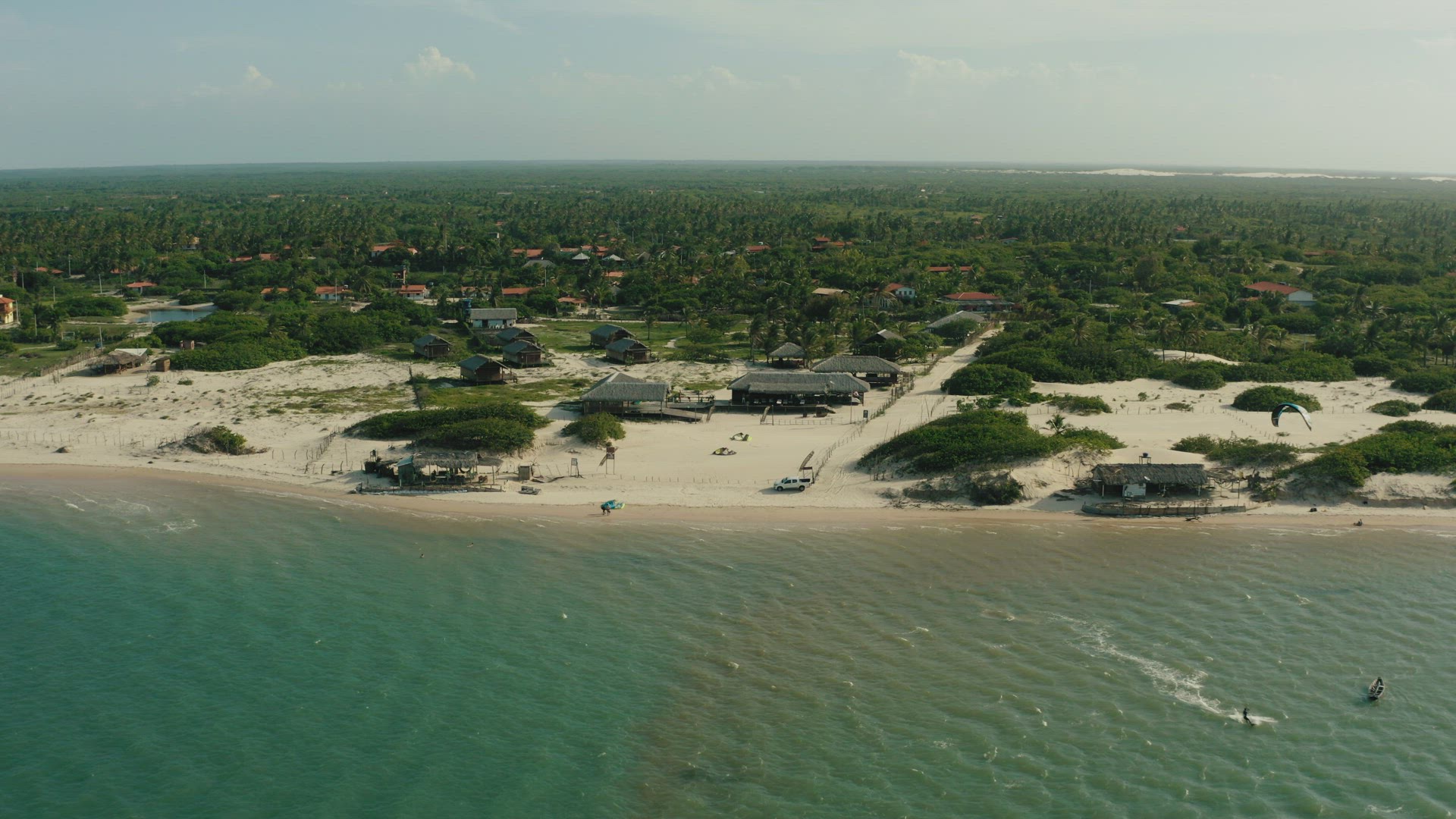 brazil atins surf camp palms lagoon kitesurfing aerial drone overview travel tourism 4k