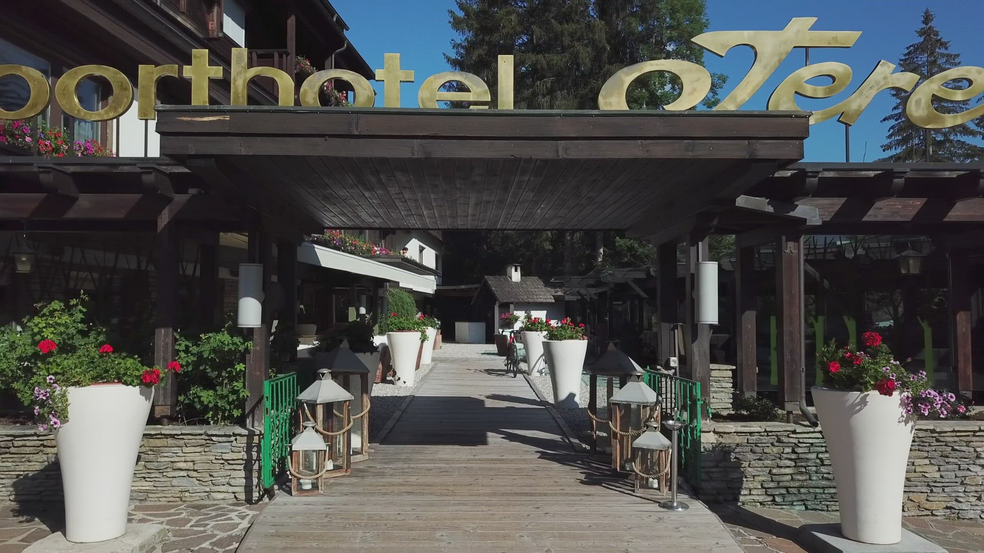 Entrance of mountain resort, Alta Badia, Italy