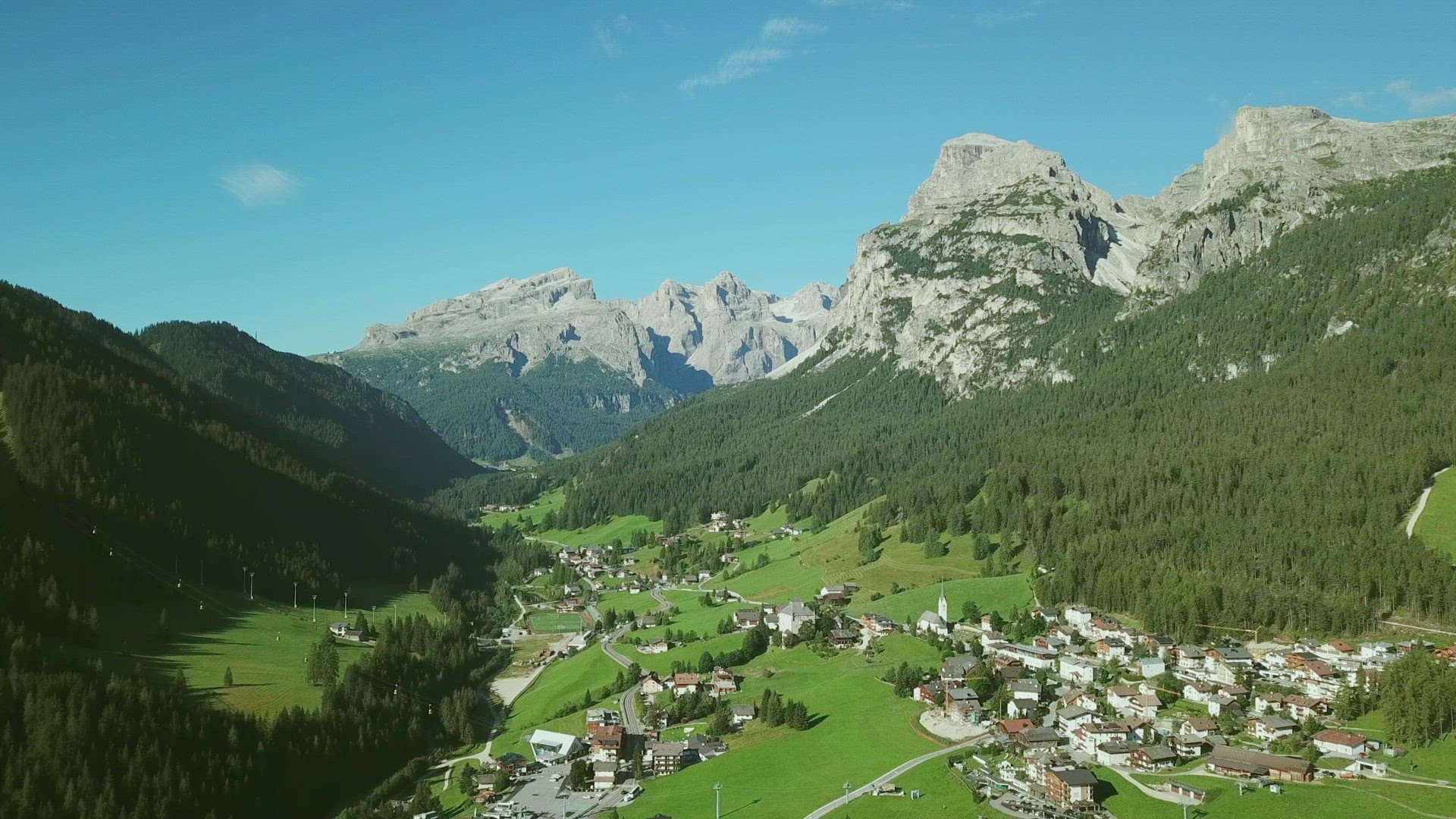 Town in valley, Alta Badia, Italy