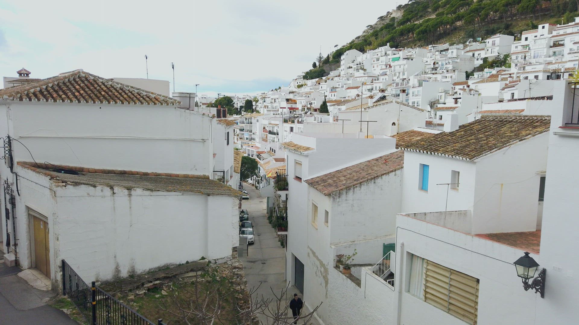 View of town with whitewashed houses, Mijas, Andalusia, Spain
