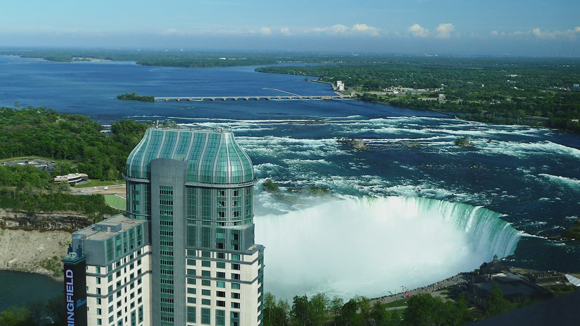 Viw from above Niagara Falls and casino building