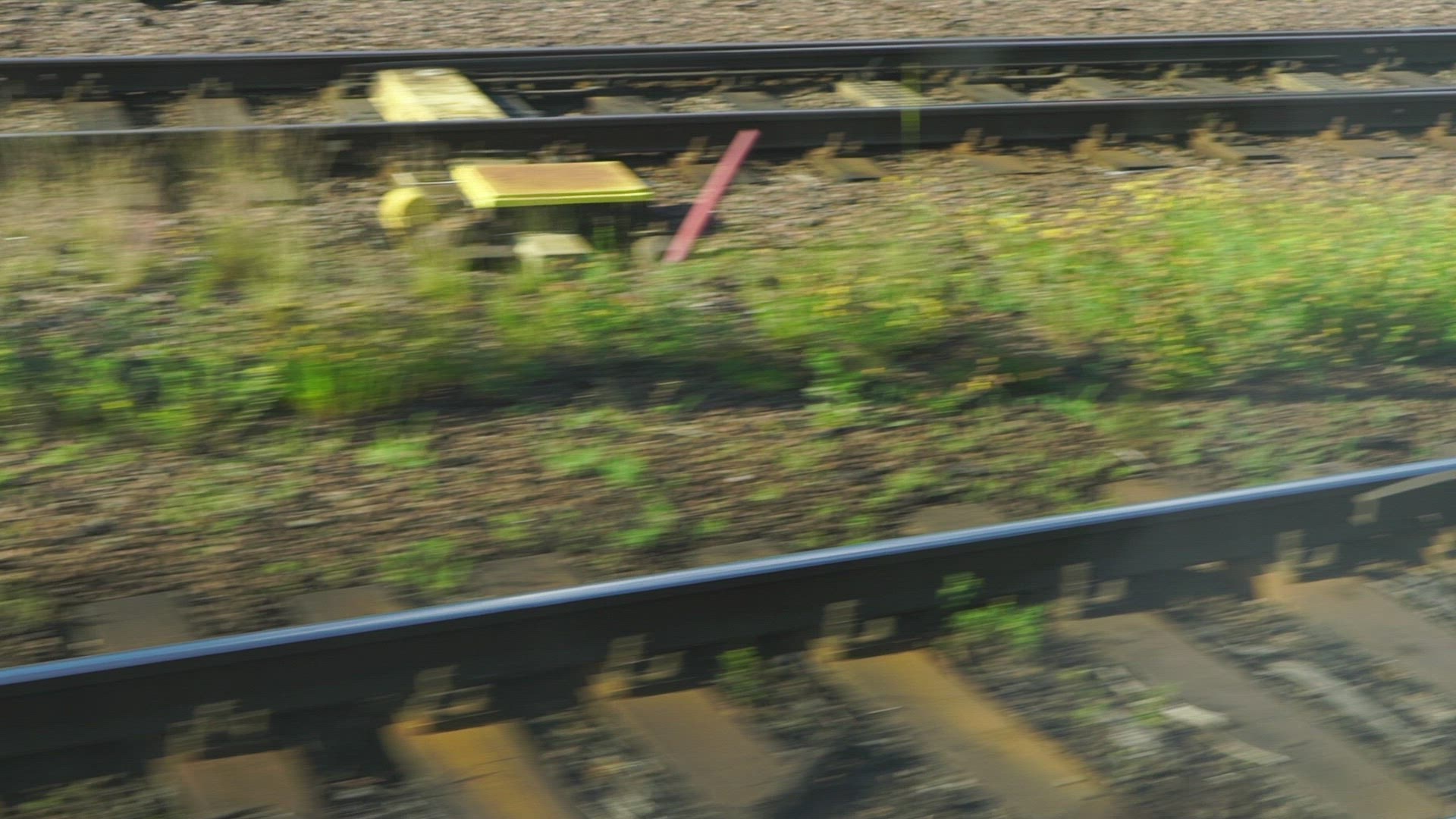 pov side window view over railway tracks - rail switch