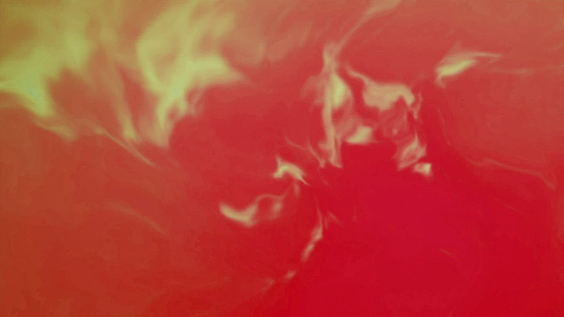 Yellow vapors floating and rippling in top of red liquid, animation