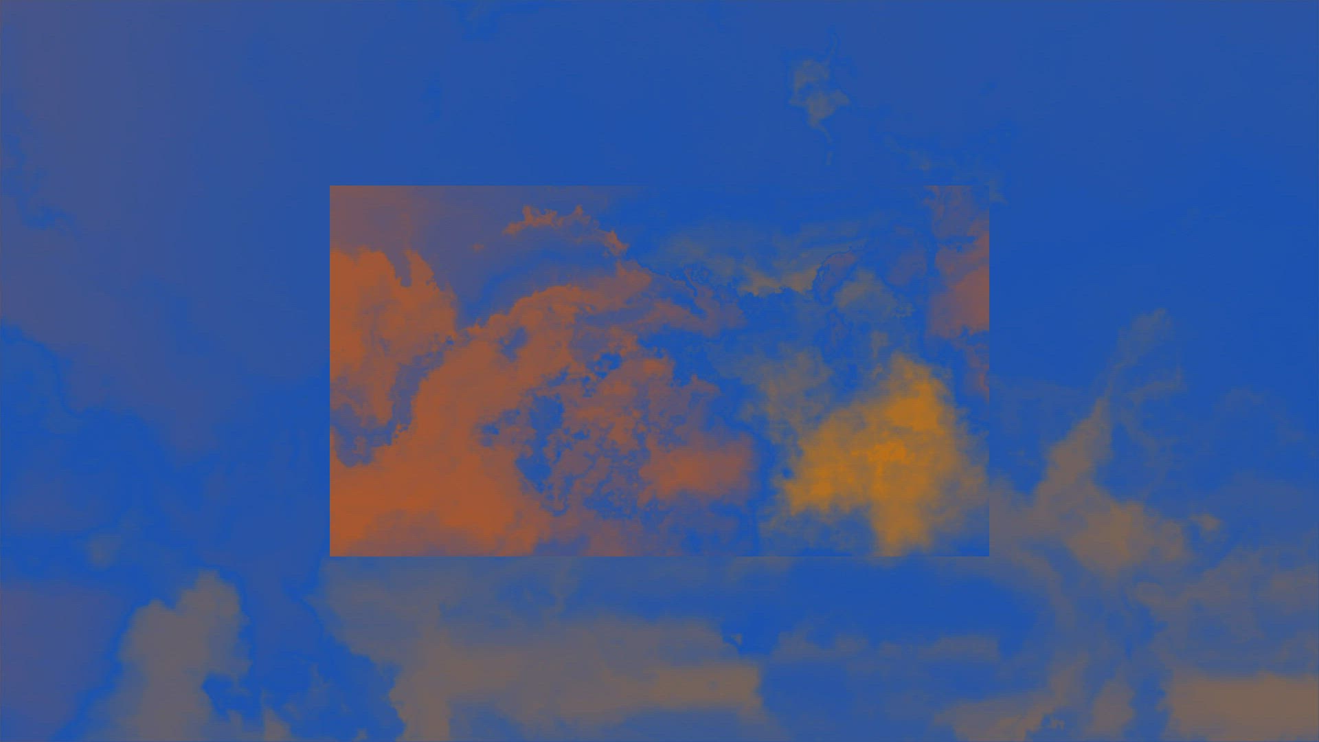 Orange cloud like vapors generated inside box on blue background, animation