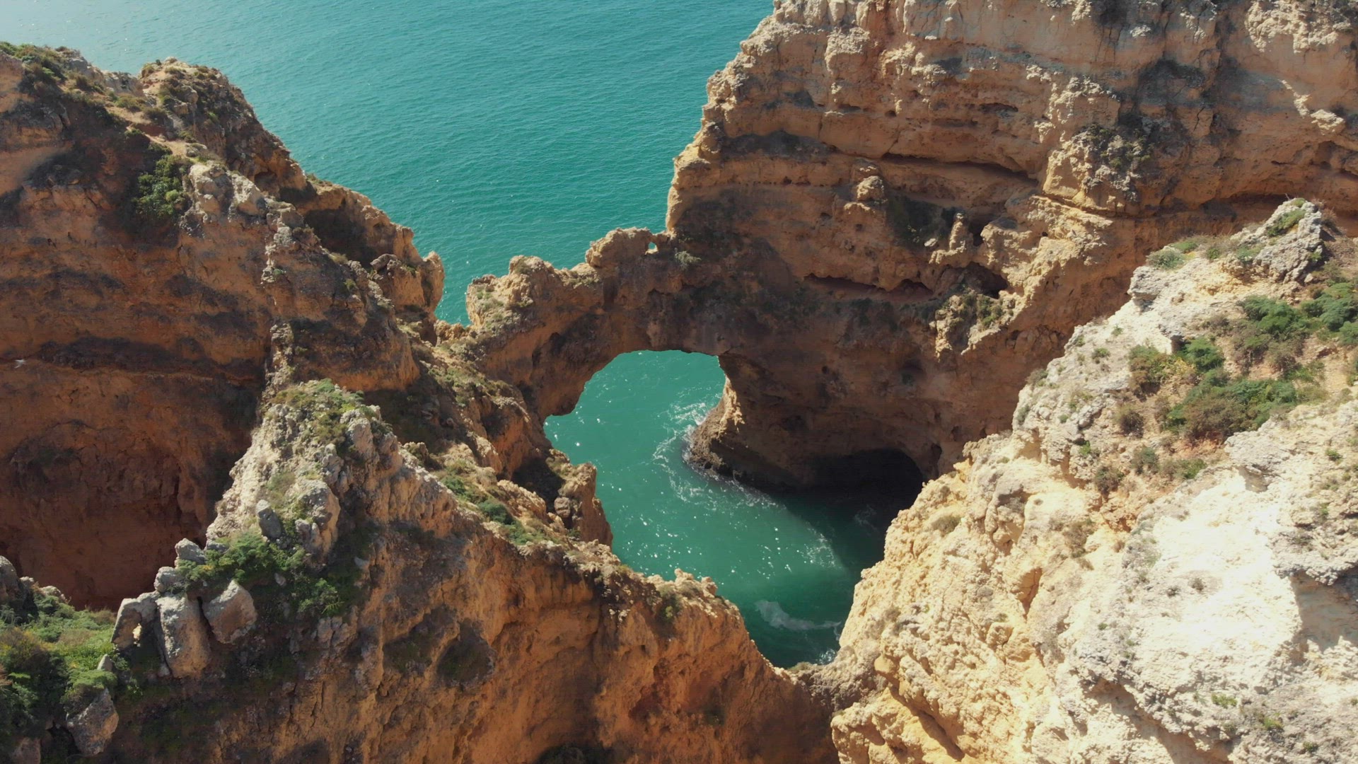 Rock formation Stone Arch "Catedral" in Ponta da Piedade Lagos Algarve - Aerial Point of interest Sl