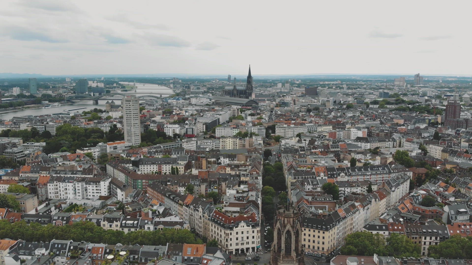 4k Aerial footage of the historical German city of Cologne.	