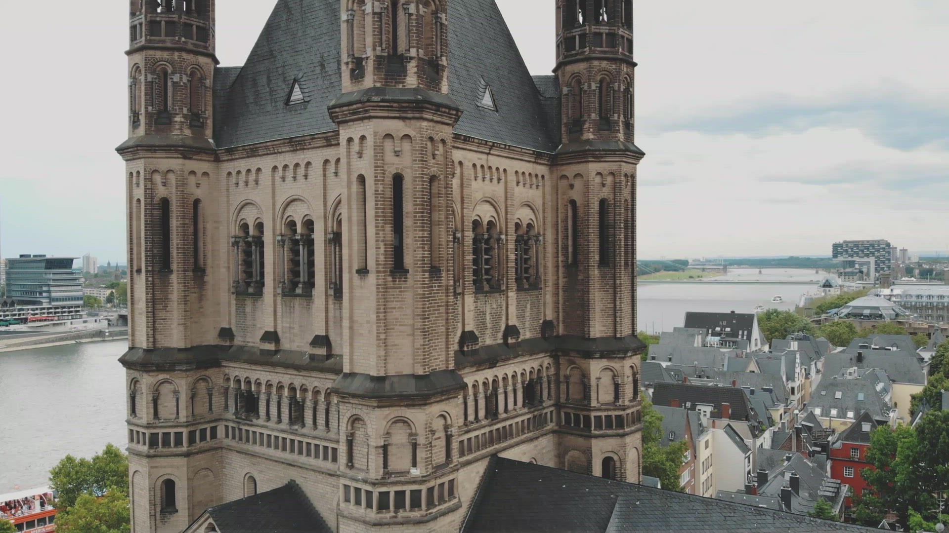 4k aerial drone footage circling the Hohenzollern Bridge in Cologne, Germany.	