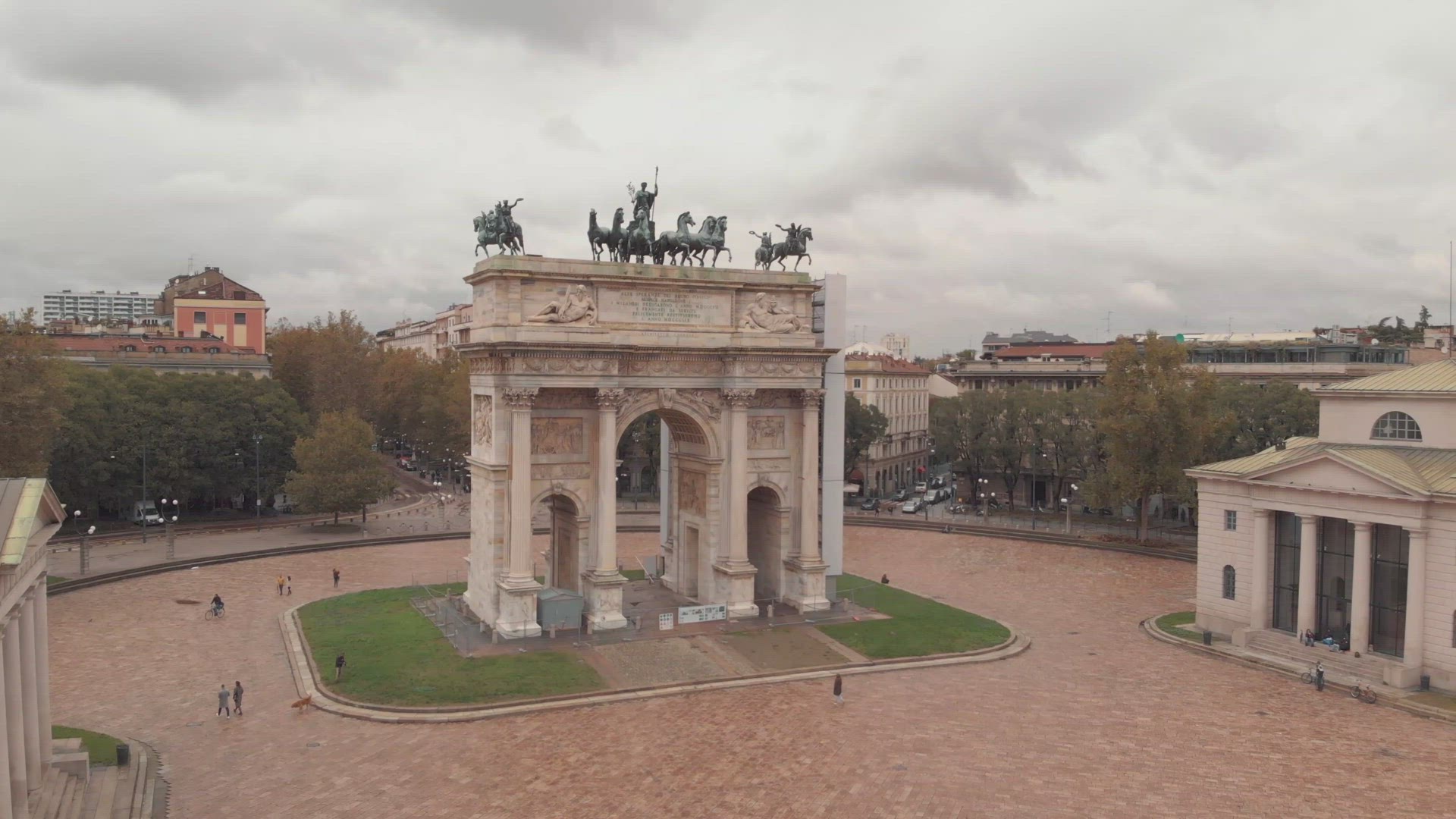Milan City Gate, Porta Sempione, Aerial Shot	