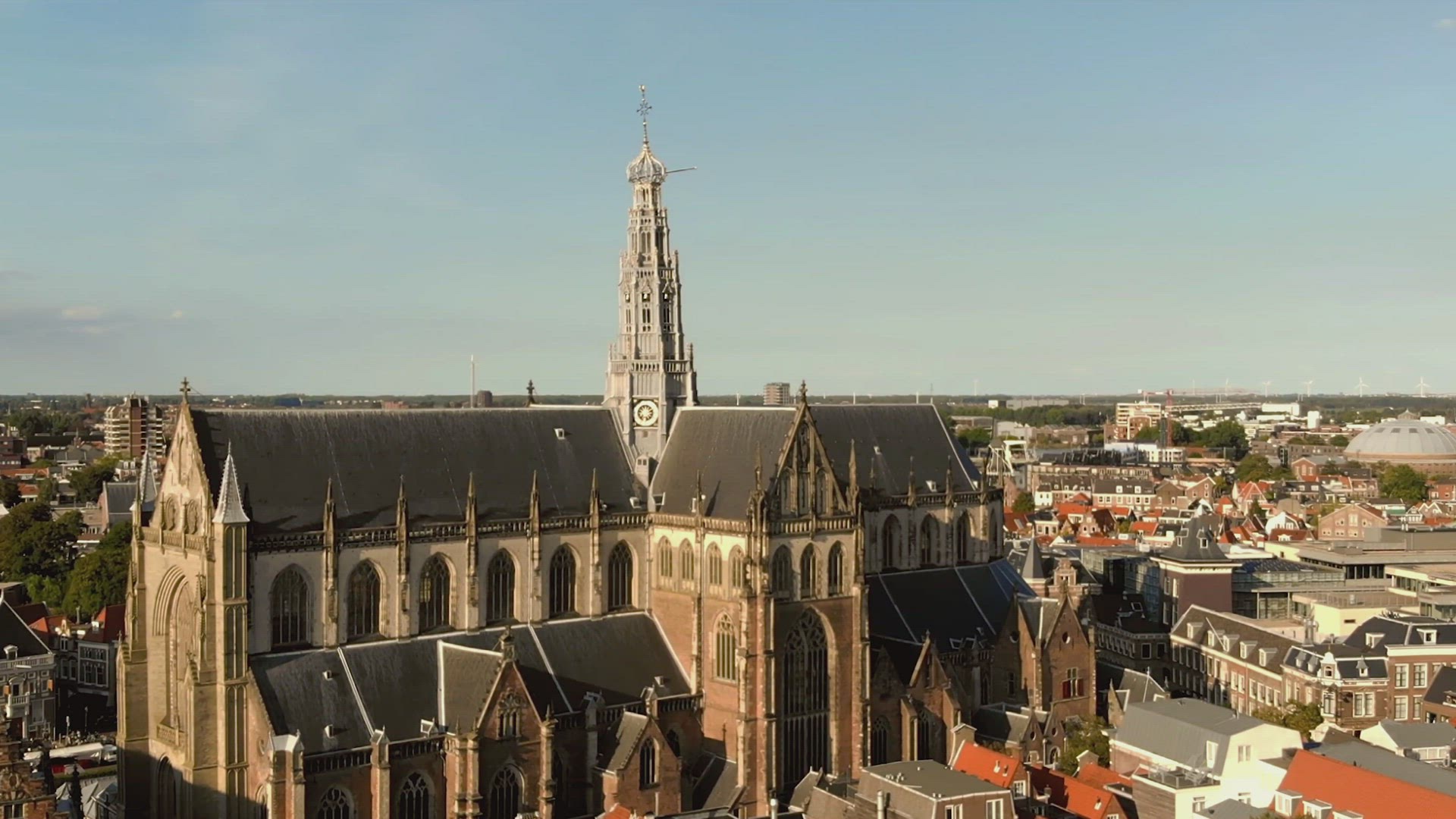 The Grote Kerk or St. Bavo Church , Haarlem, Netherlands. Orbiting shot	