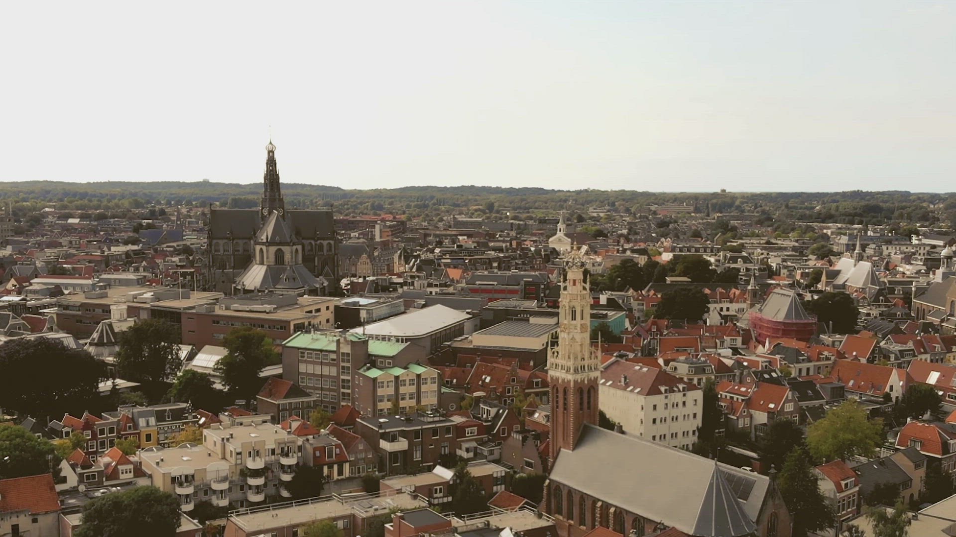 Haarlem cityscape, Netherlands. Centrum and Oude Stad neighbourhood. Scenic aerial view	