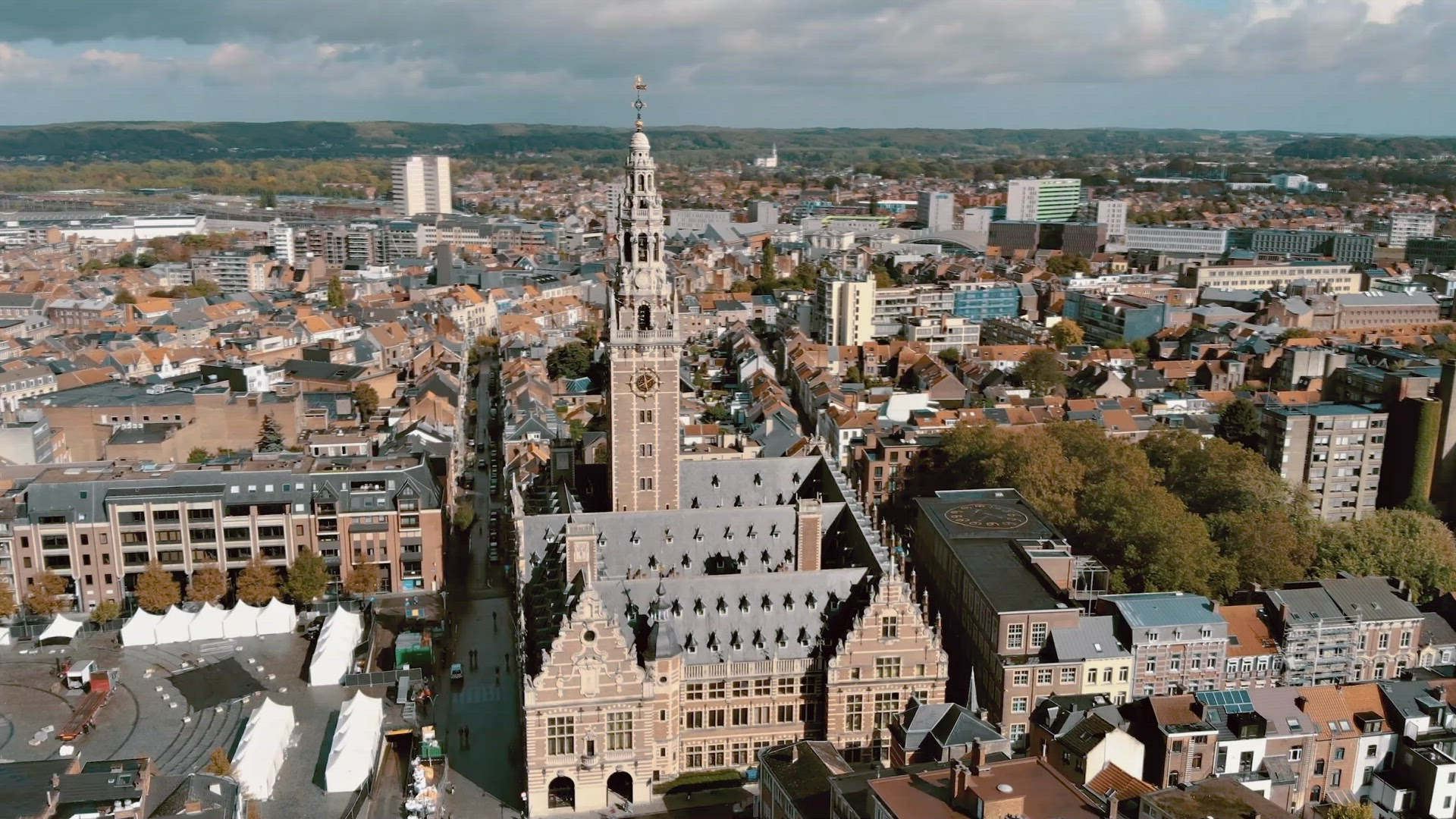 Aerial view of Central library of Catholic University of Leuven, Belgium