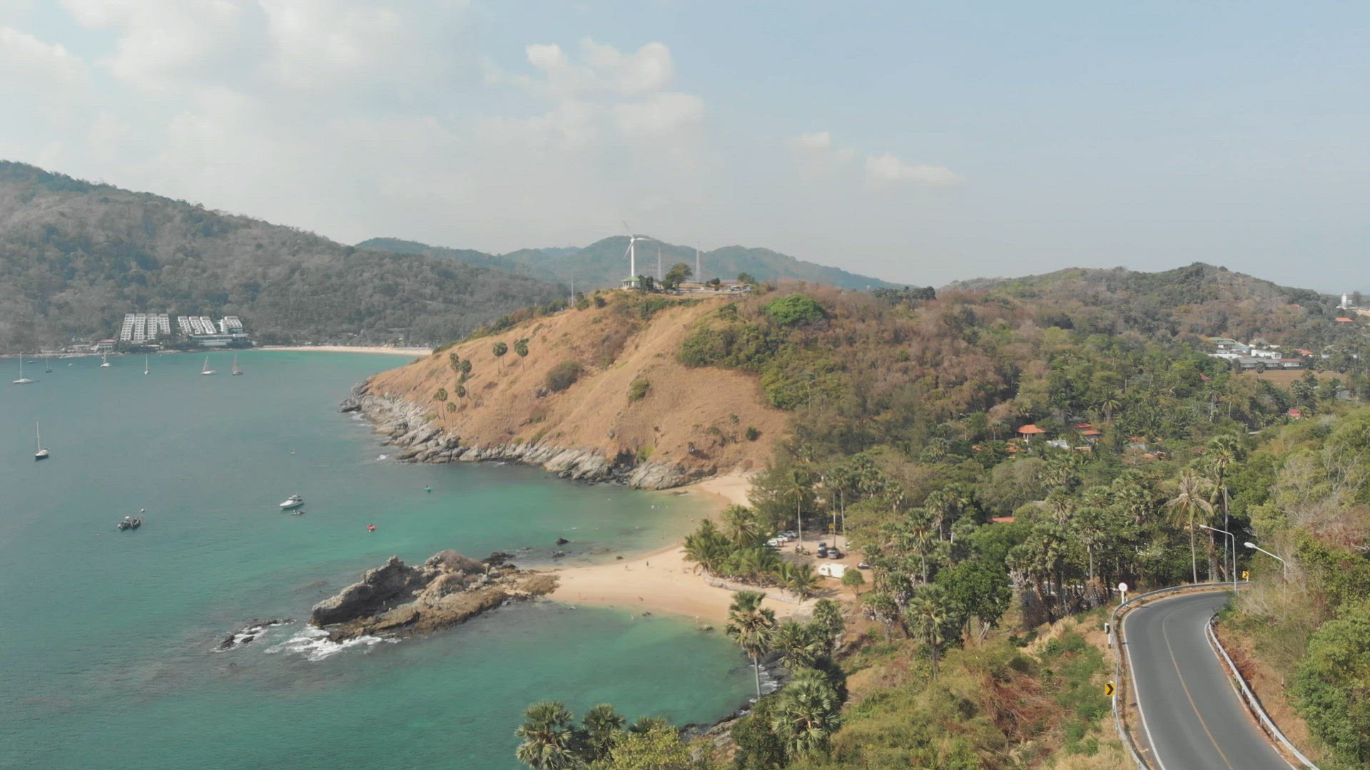 Andaman sea and tropical seaside hills of Phuket. Aerial view
