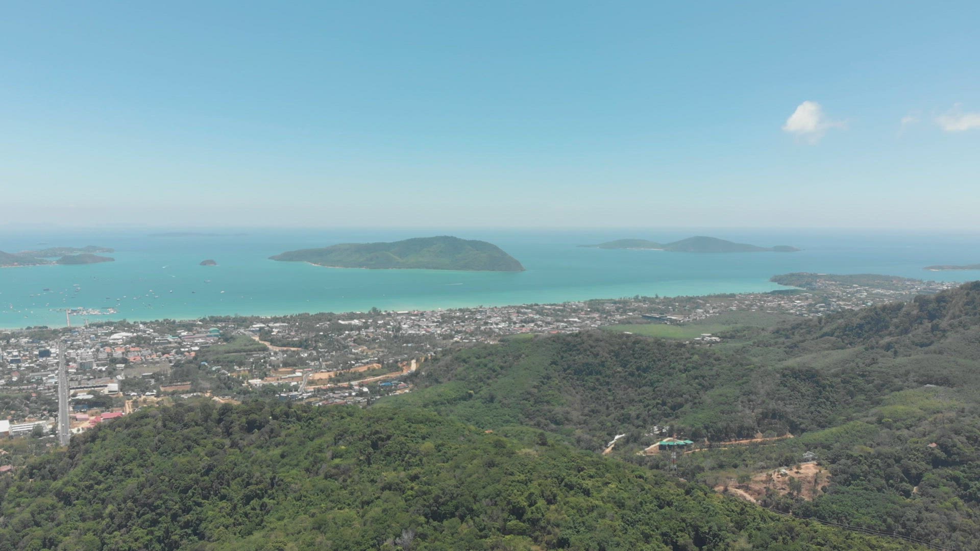 Aerial view of tropical Island of Phuket. Turquoise Adamant Sea.